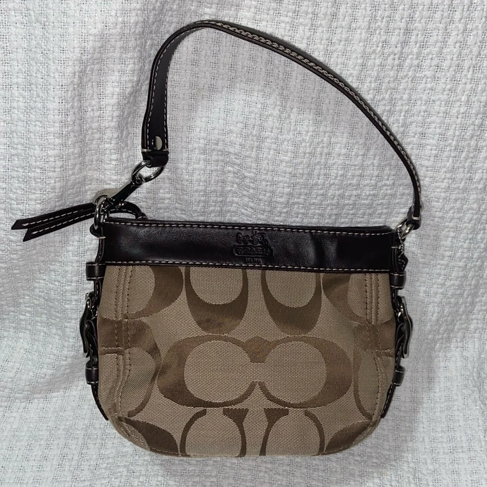 Coach Zoe F41856 Signature Chocolate Brown Leather & Jacquard Canvas Hobo Bag